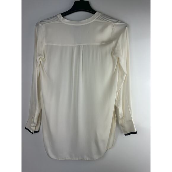Vince Tipped Contrast 100% Silk Blouse Tan Size 4 Office Quiet Luxury Minimalist - Picture 9 of 12